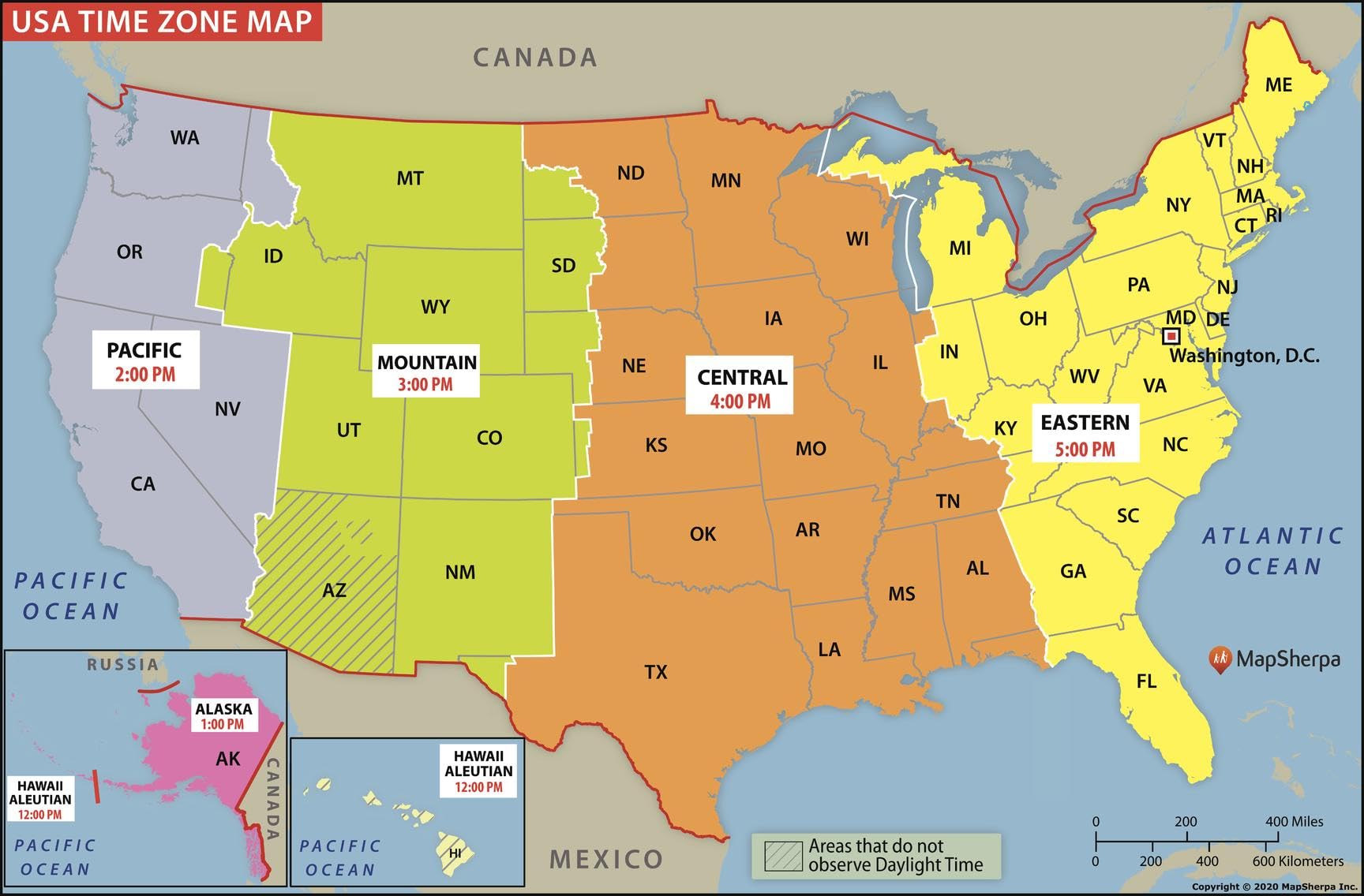 Amazon.com : USA Time Zone Map - 36 x 24 inch Poster - Front